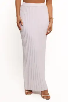 Kya Ribbed Knit Maxi Skirt - White(XS)