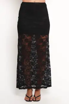 Laken Sheer Lace Maxi Skirt - Black(XS)