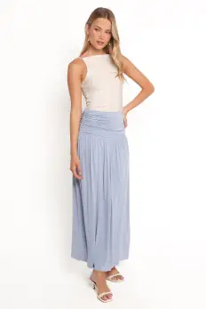 Lavia Ruched Knit Maxi Skirt - Soft Blue(XS)