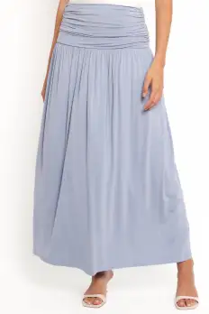 Lavia Ruched Knit Maxi Skirt - Soft Blue(XS)