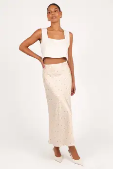 Mei Satin Midi Skirt - Tiny Blooms(XS)