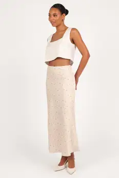 Mei Satin Midi Skirt - Tiny Blooms(XS)
