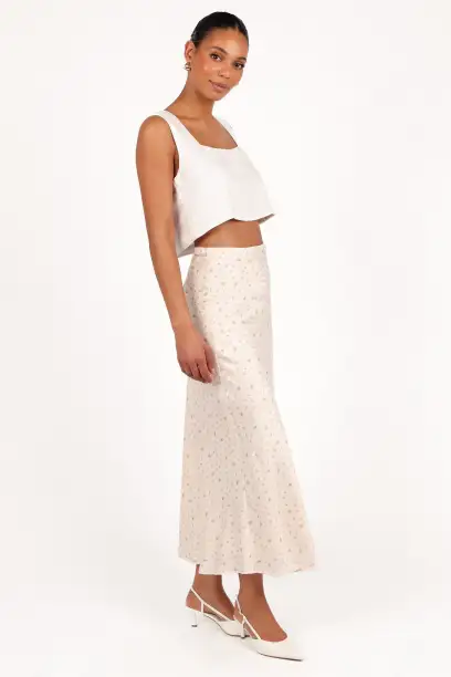 Mei Satin Midi Skirt - Tiny Blooms(XS)