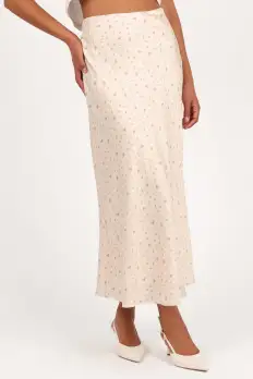 Mei Satin Midi Skirt - Tiny Blooms