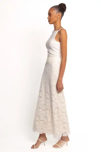 Mika Floral Lace Maxi Skirt - White(XS)