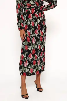 Minelli Pleat Midi Skirt - Black Rose(XS)