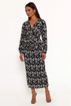 Minelli Pleat Midi Skirt - Black/White Floral(XS)