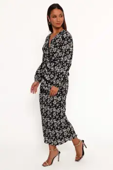 Minelli Pleat Midi Skirt - Black/White Floral(XS)