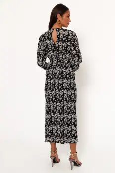 Minelli Pleat Midi Skirt - Black/White Floral(XS)