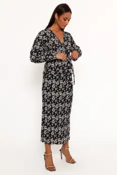 Minelli Pleat Midi Skirt - Black/White Floral(XS)