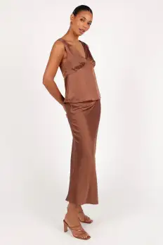 Nellie Satin Midi Skirt - Banksia Brown(XS)