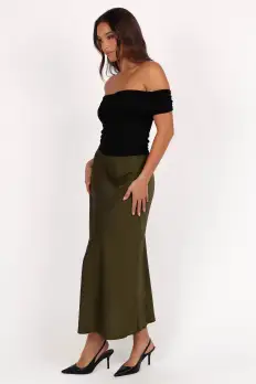 Nellie Satin Midi Skirt - Olive(XS)