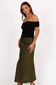 Nellie Satin Midi Skirt - Olive(XS)