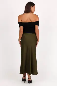 Nellie Satin Midi Skirt - Olive(XS)