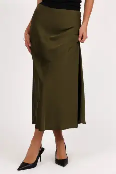Nellie Satin Midi Skirt - Olive(XS)