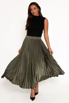 Polina Pleated Maxi Skirt - Olive(XS)