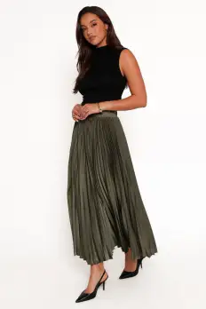 Polina Pleated Maxi Skirt - Olive(XS)