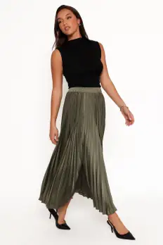 Polina Pleated Maxi Skirt - Olive(XS)