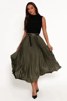 Polina Pleated Maxi Skirt - Olive(XS)