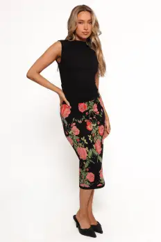 Reeva Knit Skirt - Black Floral(S)