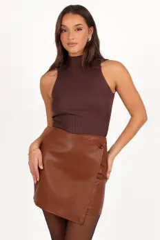 Rebecca Faux Leather Mini Skirt - Camel(XS)