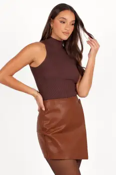 Rebecca Faux Leather Mini Skirt - Camel(XS)