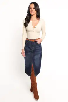 Starcie Denim Midi Skirt - Medium Denim(XS)