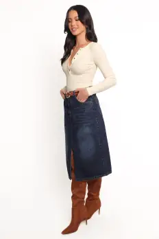 Starcie Denim Midi Skirt - Medium Denim(XS)