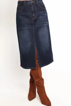 Starcie Denim Midi Skirt - Medium Denim(XS)