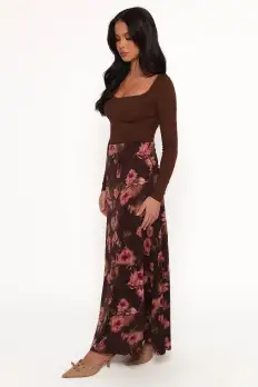 Vivie Midi Skirt - Chocolate Floral(S)