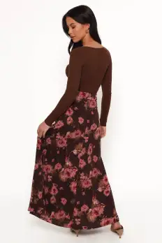 Vivie Midi Skirt - Chocolate Floral(S)