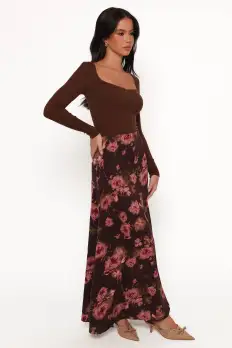 Vivie Midi Skirt - Chocolate Floral(S)