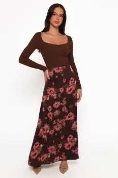 Vivie Midi Skirt - Chocolate Floral(S)