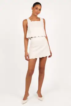 Wendie Scalloped Mini Skirt - Cloud White(XS)