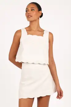 Wendie Scalloped Mini Skirt - Cloud White(XS)