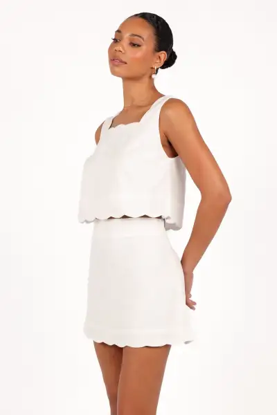 Wendie Scalloped Mini Skirt - Cloud White(XS)