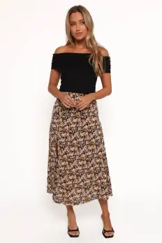 Willow Midi Skirt - Black Ditsy Floral(XS)