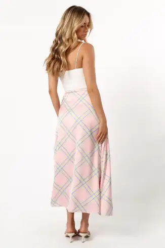 Clarissa Midi Skirt - Pink Check(XS)