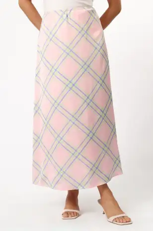 Clarissa Midi Skirt - Pink Check(XS)