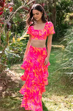Addison Maxi Skirt - Pink Tropics(XS)