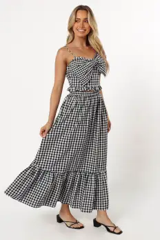 Bambi Tiered Midi Skirt - Black Gingham(XS)