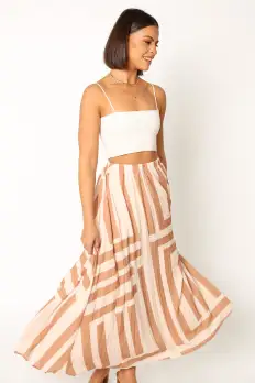 Elke Pleat Midi Skirt - Tan(XS)