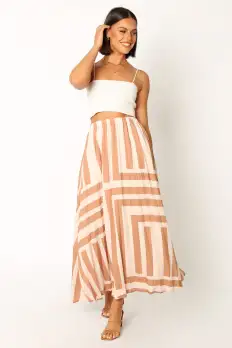 Elke Pleat Midi Skirt - Tan(XS)