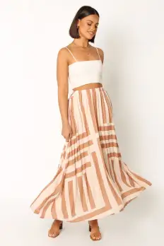 Elke Pleat Midi Skirt - Tan(XS)