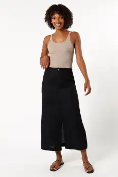 Finley Linen Midi Skirt - Black(2)