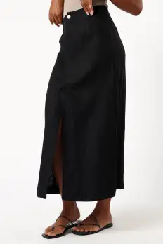Finley Linen Midi Skirt - Black(2)