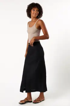 Finley Linen Midi Skirt - Black(2)