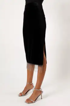 Greta Velvet Fringe Skirt - Black(XS)