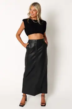 Jade Vegan Leather Column Skirt - Black(XS)