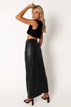 Jade Vegan Leather Column Skirt - Black(XS)